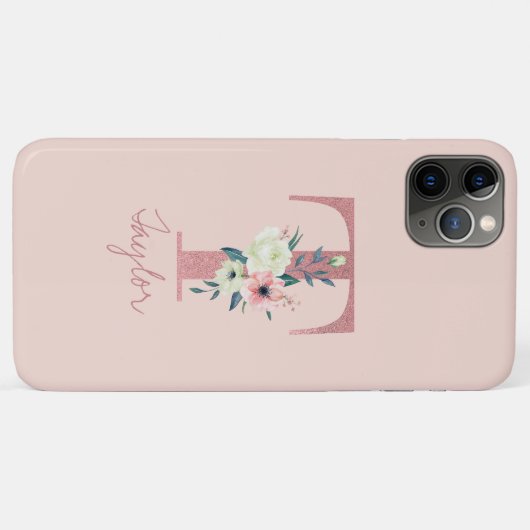 Monogram Roze Glitter Bloem Letter T Lichtroze Case-Mate iPhone Case (Achterkant (horizontaal))