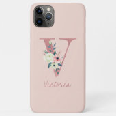 Monogram Roze Glitter Bloem Letter V Lichtroze Case-Mate iPhone Case (Achterkant)
