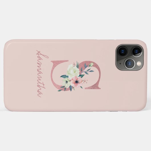 Monogram Roze Glitter Bloemletter S Lichtroze Case-Mate iPhone Case (Achterkant (horizontaal))