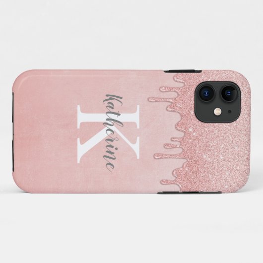 Monogram roze glitter druppelt gloed Case-Mate iPhone case (Achterkant (horizontaal))