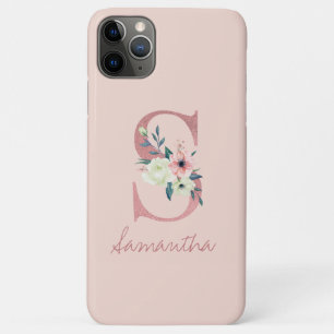 Monogram roze Glitter Flower Letter S Licht Roze Case-Mate iPhone Case