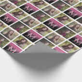 Monogram Roze Glitter Fotokerstmis Cadeaupapier (Hoek)