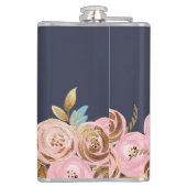 Monogram Roze Glitter Girly Glam Floral Glitter Heupfles (Achterkant)