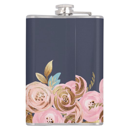 Monogram Roze Glitter Girly Glam Floral Glitter Heupfles (Achterkant)