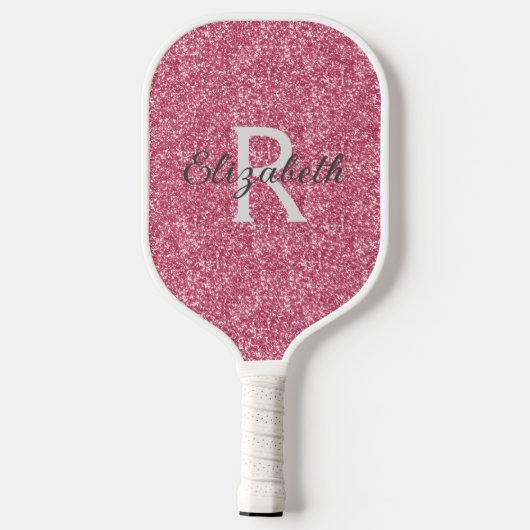 Monogram Roze Glitter Gray Sparkle Trendy Glam Pickleball Paddle (Achterkant)