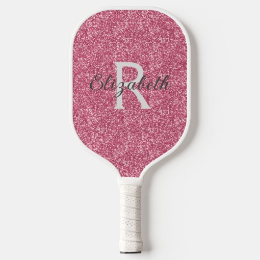 Monogram Roze Glitter Gray Sparkle Trendy Glam Pickleball Paddle (Voorkant)