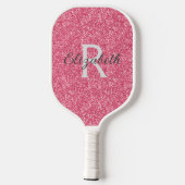 Monogram Roze Glitter Grijs Glans Trendy Glam Pickleball Paddle (Achterkant)