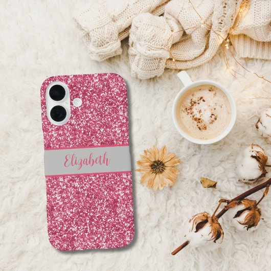 Monogram Roze Glitter Grijs Trendy Glam Bling Case-Mate iPhone Case