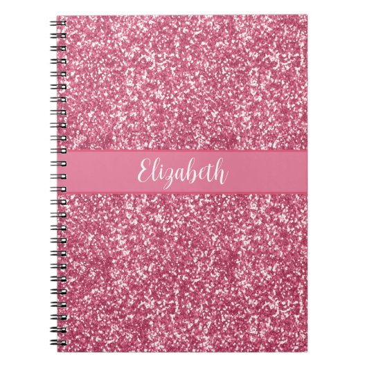 Monogram Roze Glitter Grijs Trendy Glam Bling Notitieboek (Voorkant)