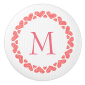 Monogram roze glitter harten keramische knop (Voorkant)