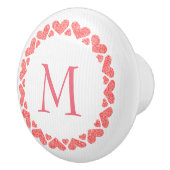 Monogram roze glitter harten keramische knop (Rechts)