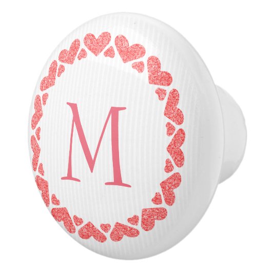 Monogram roze glitter harten keramische knop (Rechts)