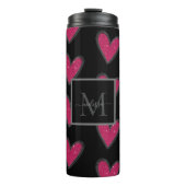 Monogram Roze Glitter Harten Thermosbeker (Voorkant)