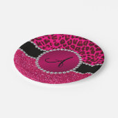 Monogram roze glitter neon roze luipaard papieren bordje (Gekanteld)