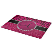 Monogram roze glitter neon roze luipaard snijplank (Hoek)