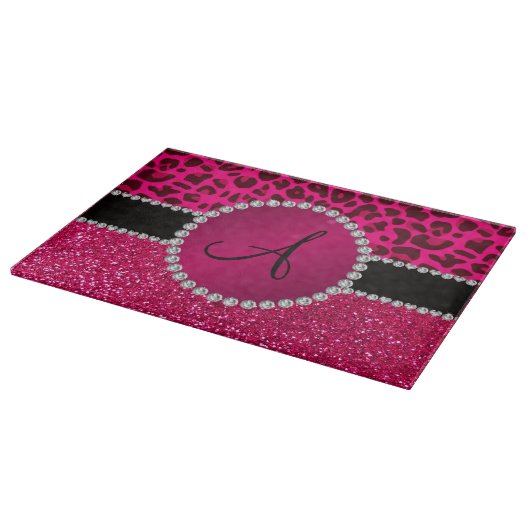 Monogram roze glitter neon roze luipaard snijplank (Hoek)