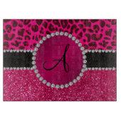 Monogram roze glitter neon roze luipaard snijplank (Voorkant)