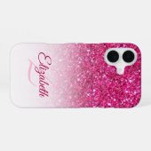 Monogram roze Glitter Ombre Voornaam Aangepast iPhone 16 Hoesje (Achterkant horizontaal)