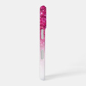 Monogram roze Glitter Ombre Voornaam Aangepast iPhone 16 Hoesje (Rechterkant)