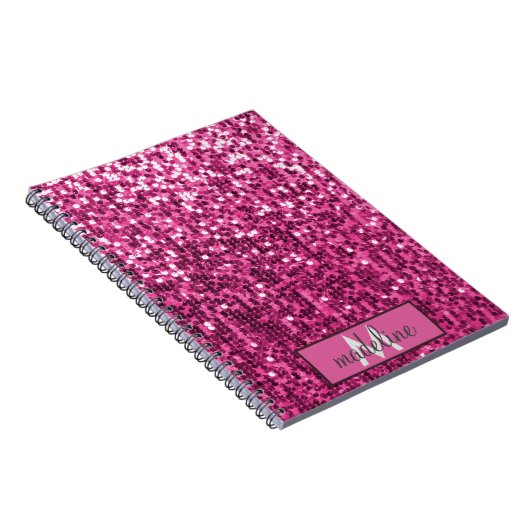 Monogram ROZE Glitter Sequin Sparkly Notitieboek (Rechterzijde)