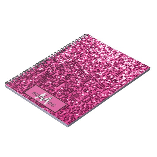 Monogram ROZE Glitter Sequin Sparkly Notitieboek (Linkerzijde)