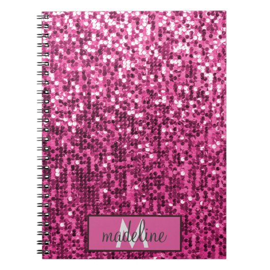 Monogram ROZE Glitter Sequin Sparkly Notitieboek (Voorkant)