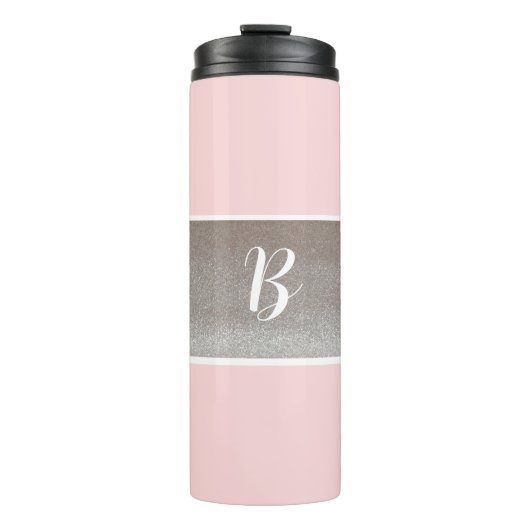 Monogram Roze Glitter Thermobecher Thermosbeker (Voorkant)