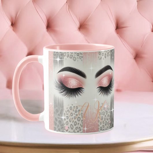 Monogram Roze Glitter Wimpers  Mok