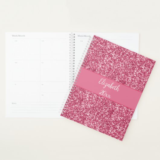 Monogram Roze Glitter Wit Trendy Glam Jaarlijks Planner (Display)