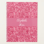 Monogram Roze Glitter Wit Trendy Glam Jaarlijks Planner (Voorkant)