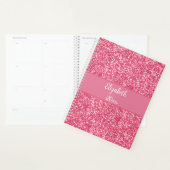 Monogram Roze Glitter Witte Trendy Glam Jaarlijks Planner (Display)