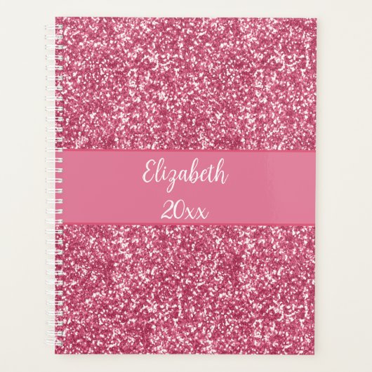 Monogram Roze Glitter Witte Trendy Glam Jaarlijks Planner (Voorkant)