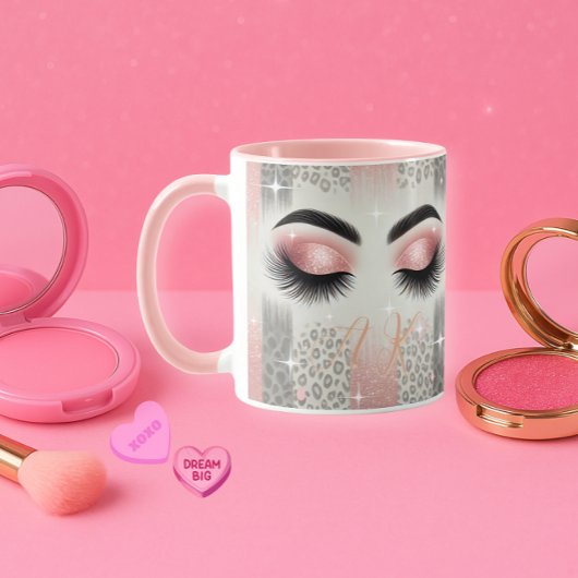 Monogram roze glitterwimpers mok