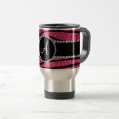 Monogram roze glitterzebrastrepen cirkel reisbeker (Voorkant rechts)