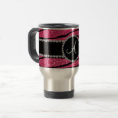 Monogram roze glitterzebrastrepen cirkel reisbeker (Voorkant links)