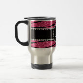 Monogram roze glitterzebrastrepen cirkel reisbeker (Links)