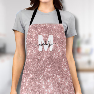 Monogram Roze Goud Blush Roze Glitters Naam Schort