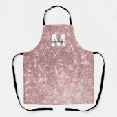 Monogram Roze Goud Blush Roze Glitters Naam Schort (Voorkant)