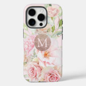 Monogram Roze Goud Blush Roze Waterverf Bloemen Case-Mate iPhone Case (Achterkant)