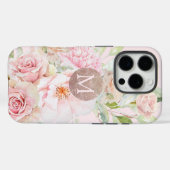 Monogram Roze Goud Blush Roze Waterverf Bloemen Case-Mate iPhone Case (Achterkant (horizontaal))