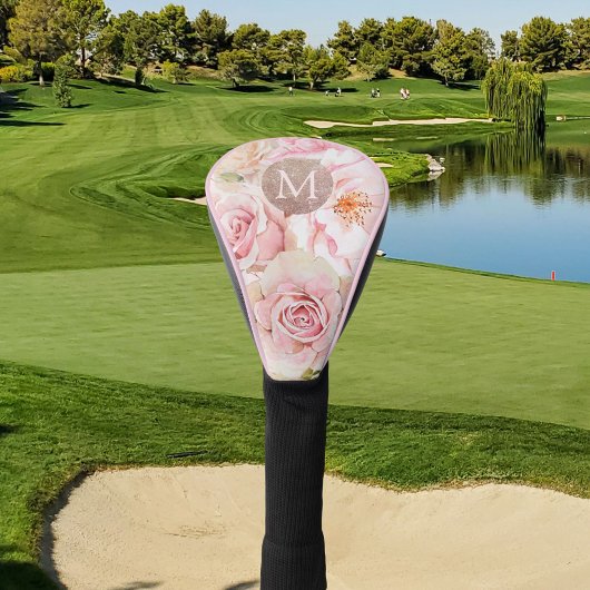 Monogram Roze Goud Blush Roze Waterverf Bloemen Golfheadcover
