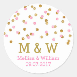 Monogram Roze Goud Confetti bruiloft gunst Labels