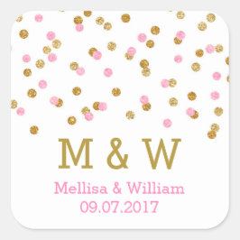 Monogram Roze Goud Confetti bruiloft gunst Labels