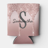 Monogram Roze Goud Drip Glitter Blozende Roze Tren Blikjeskoeler (Voorkant)