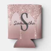 Monogram Roze Goud Drip Glitter Blozende Roze Tren Blikjeskoeler (Achterkant)