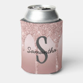 Monogram Roze Goud Drip Glitter Blozende Roze Tren Blikjeskoeler (Blikje Achterkant)