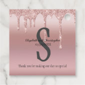 Monogram Roze Goud Drip Glitter Blush Roze Trouw Bedankjes Labels (Achterkant)
