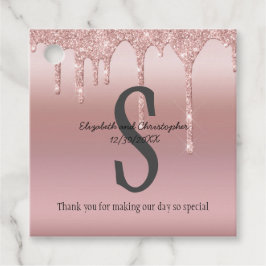 Monogram Roze Goud Drip Glitter Blush Roze Trouw Bedankjes Labels
