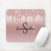 Monogram Roze Goud Druppel Glitter Blush Roze Tren Muismat (Met muis)