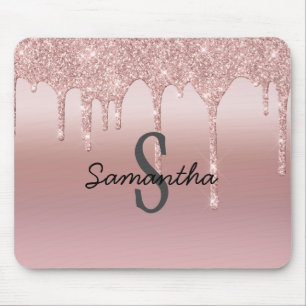 Monogram Roze Goud Druppel Glitter Blush Roze Tren Muismat